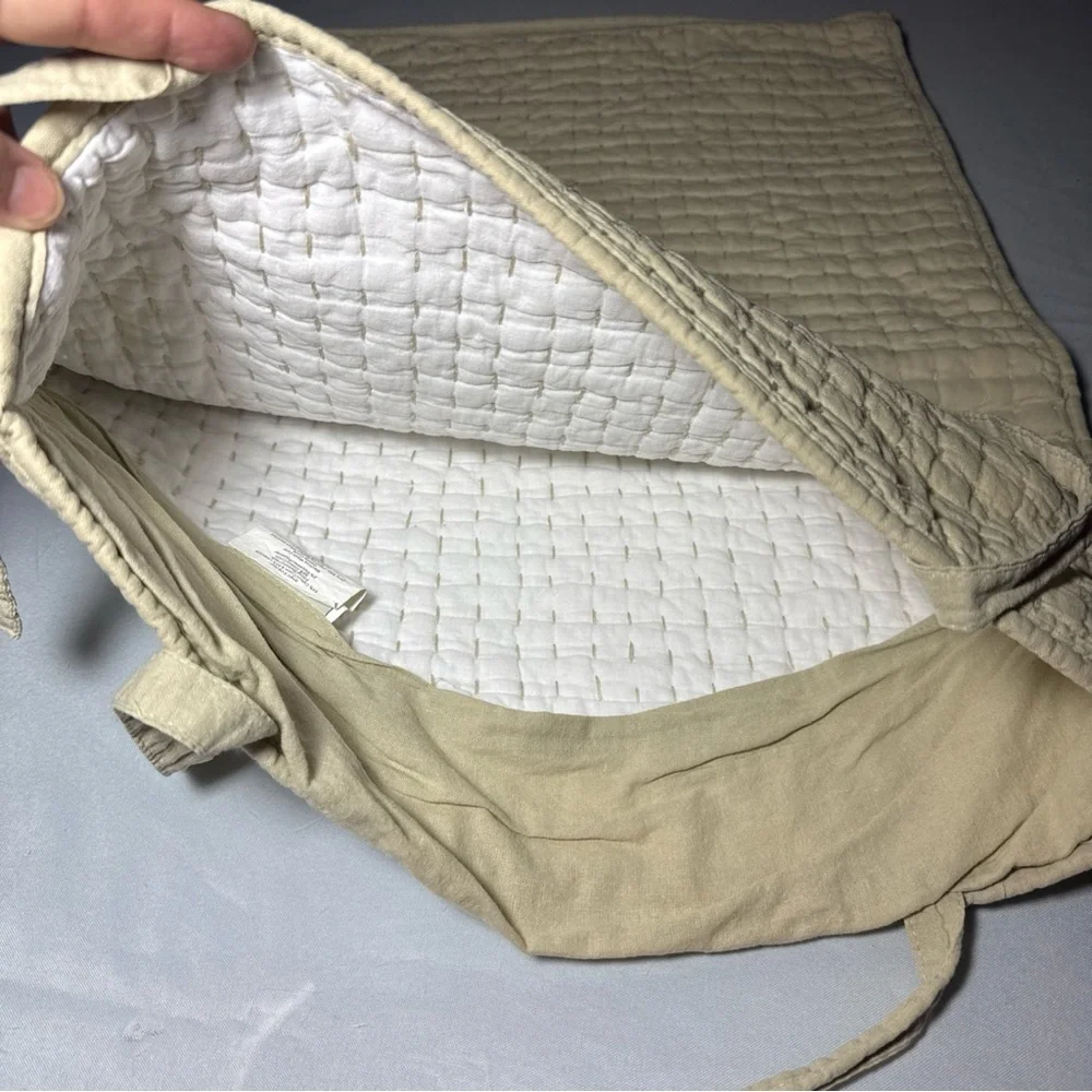 2 Pottery Barn Pick Stitch Standard Pillow Shams Linen CTN Quilted CottageCore